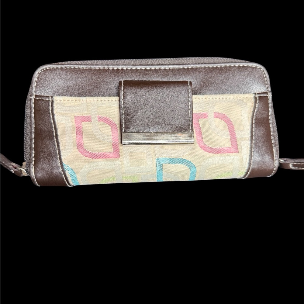 Brown Leather and Embroidered Pattern Wallet